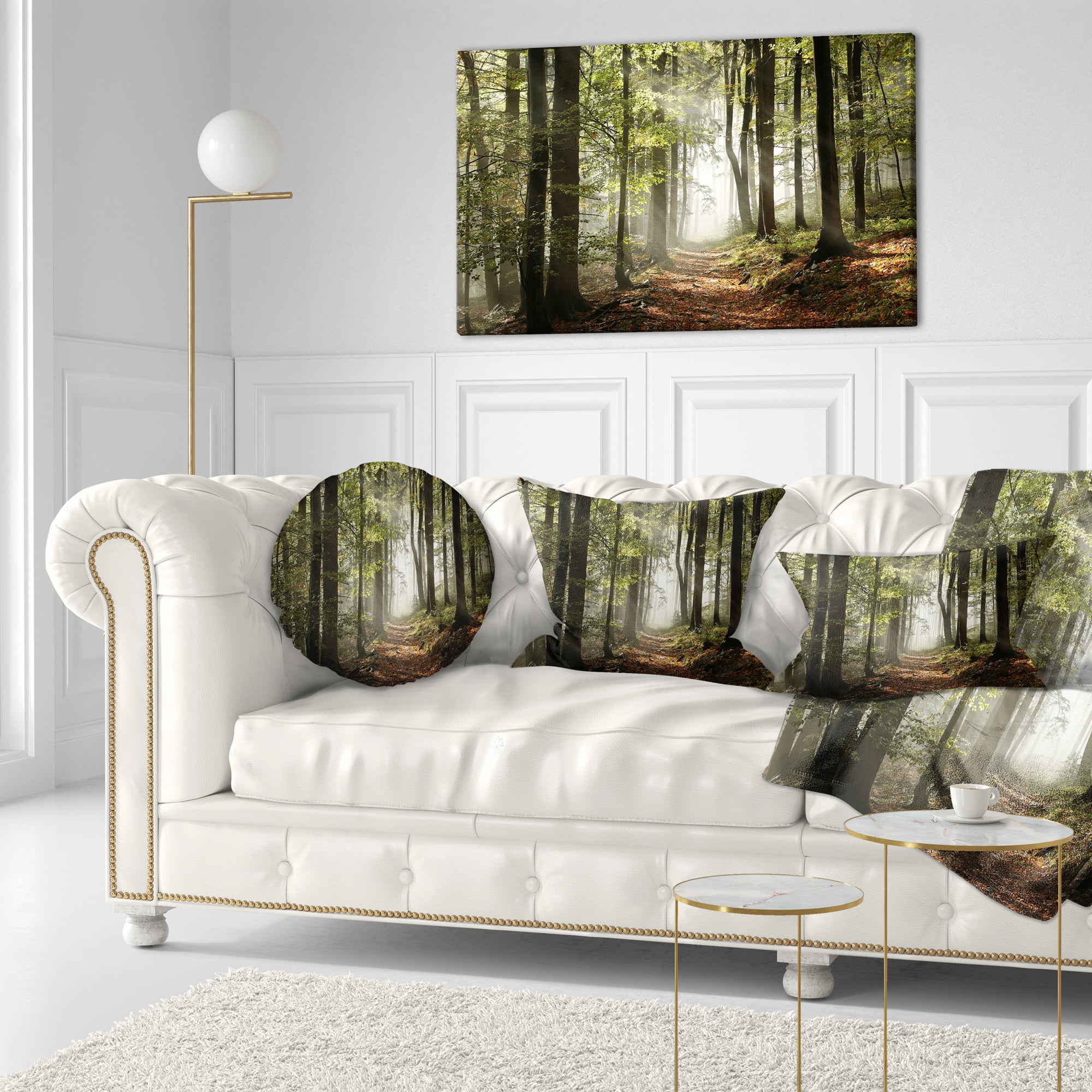 Designart 'Green Fall Forest with Sun Rays ' Landscape Photography Canvas Print