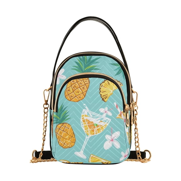 joogoo Women Pineapple Juice Floral Chain Crossbody Bags Shoulder Handbag Phone Purse