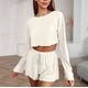 thumbnail image 4 of Pijama de Punto Acanalado para Mujer: Pijama Suave y Transpirable de 2 Piezas, Camiseta de Larga y Pantalones Cortos, Ropa de Estar Cómoda, Color XL, 4 of 8