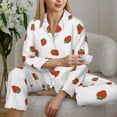 thumbnail image 5 of KLL Hand Drawn Strawberry Print Women's Long Sleeve Pajamas with Pants Sleepwear Loungewear 2 Set-Medium, 5 of 7