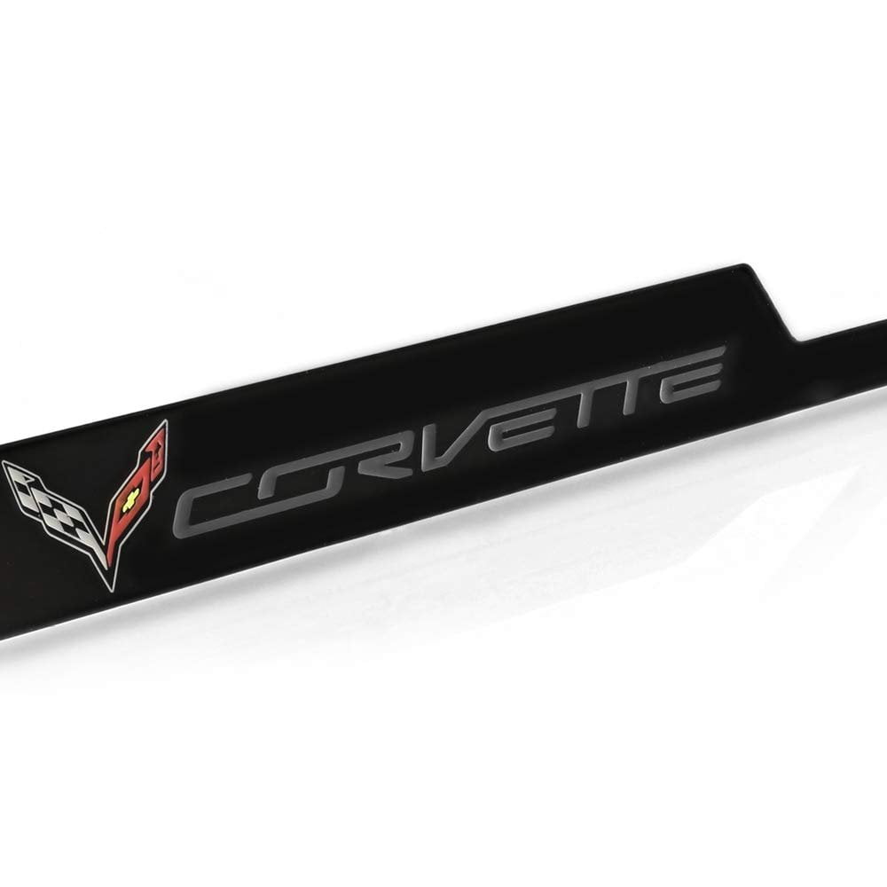 Chevrolet Corvette C7 Stingray License Plate Frame – Black Metal, Engraved Logo, Theft Deterrent