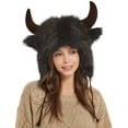 thumbnail image 6 of Ugoldhm Unisex Winter Faux Fur Trapper Hat - Furry Buffalo Style with Horns & Earmuffs, 6 of 7
