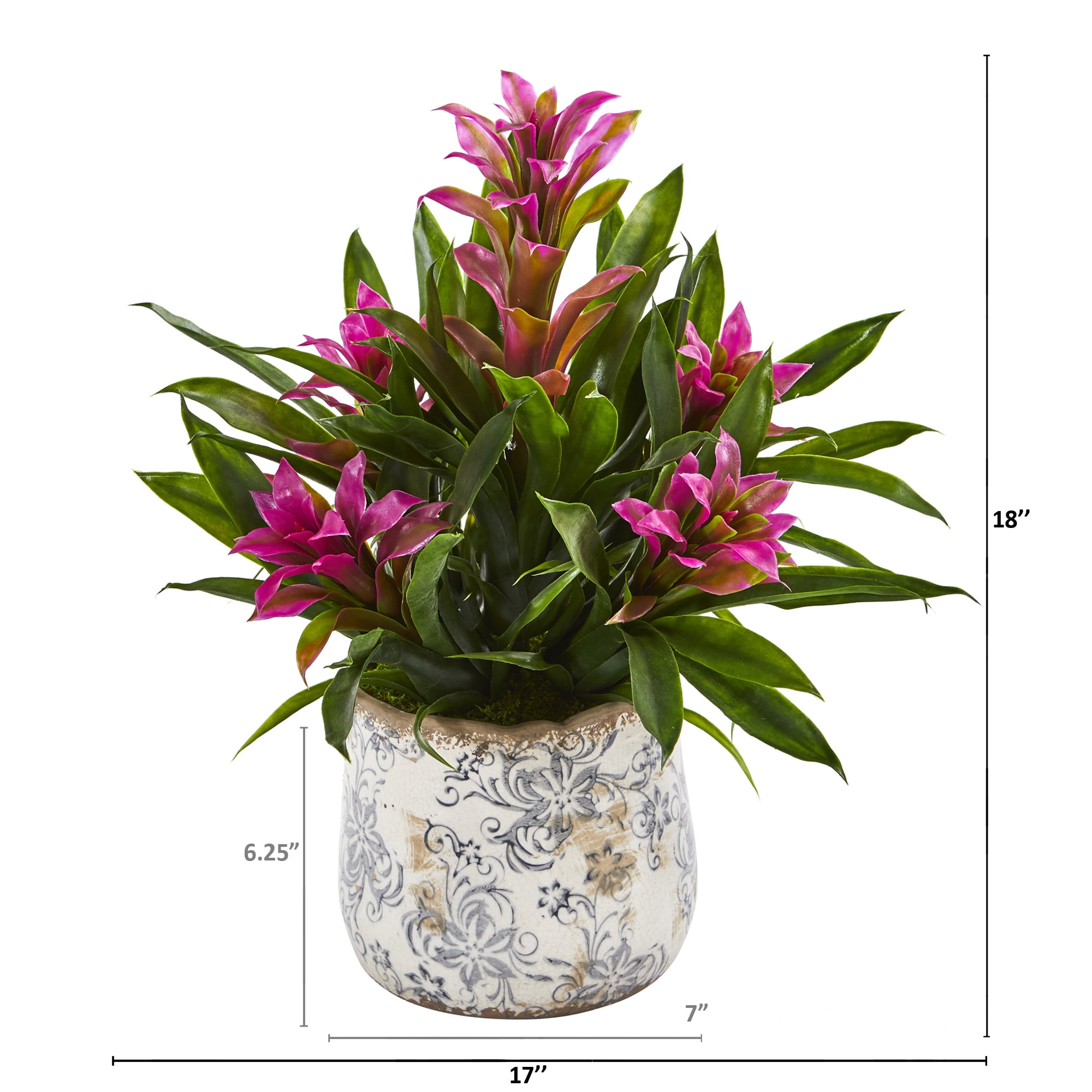 Nearly Natural 18in. Bromeliad Artificial Plant in Floral Vase