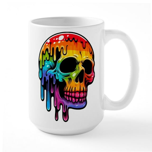CafePress - Vibrant Multicolor Skull - 15 oz Ceramic Large White Novelty Mug