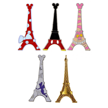 Eiffel Tower Themed 5 Specific Pin Walt Disney Park Trading Pins Set