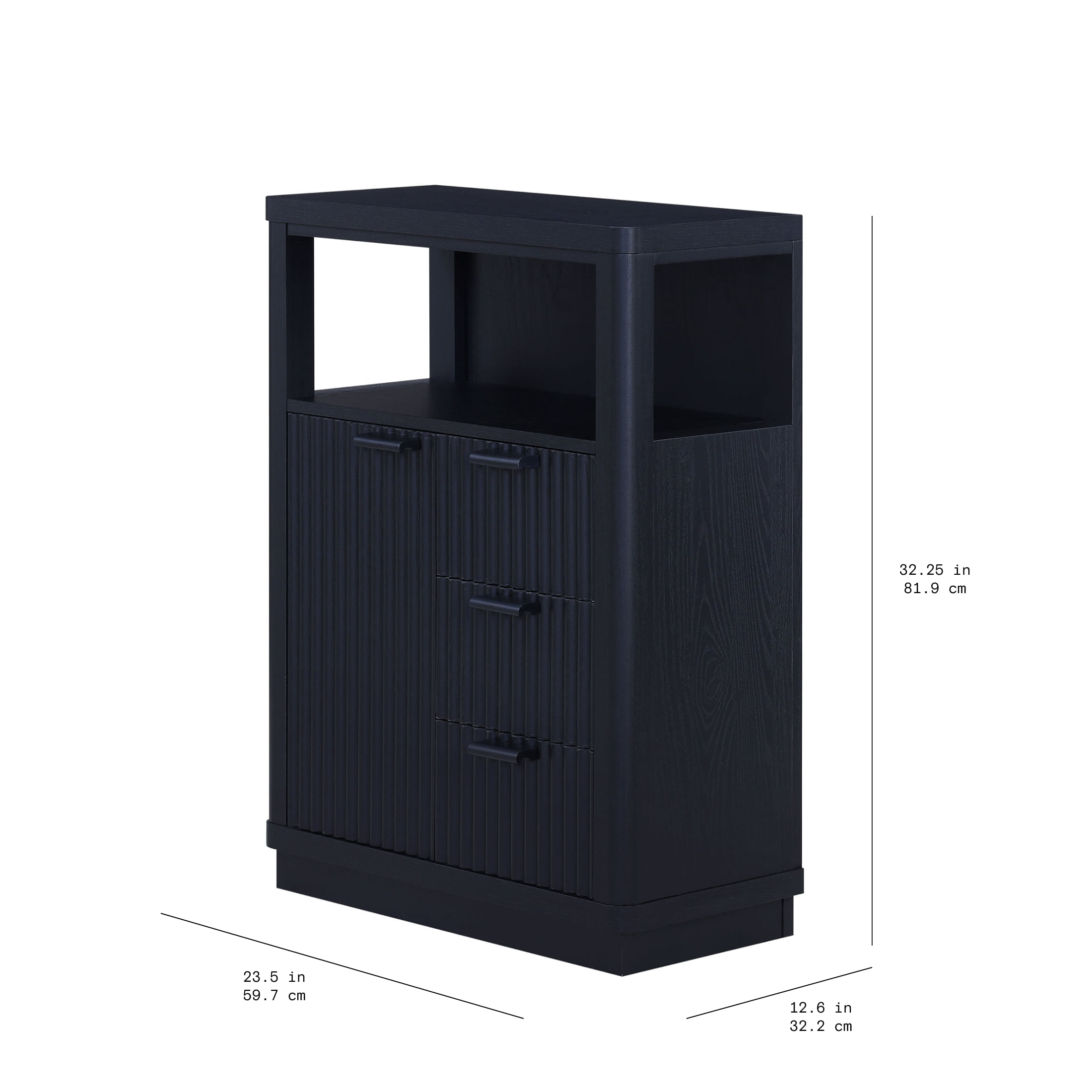 Beautiful Fluted Vanity Storage Cabinet, Rich Black