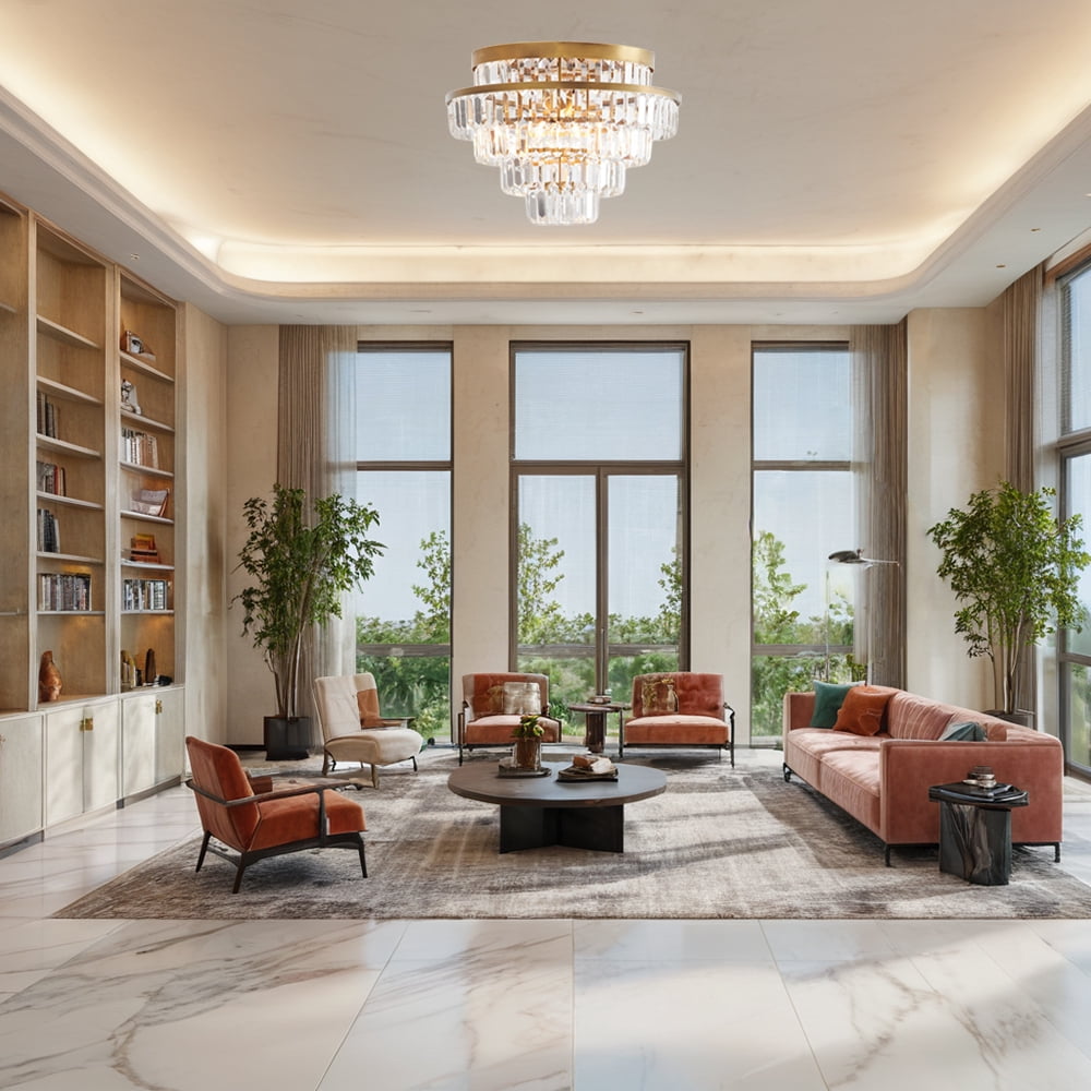 Mordern Round Antique Brass Crystal 17.75 Inch Flush Mount Light, Unique Elegant Semi Flush Mount, Hand-polished Ceiling Light, Close to Ceiling Light for Bedroom, Living Room, Dining Room