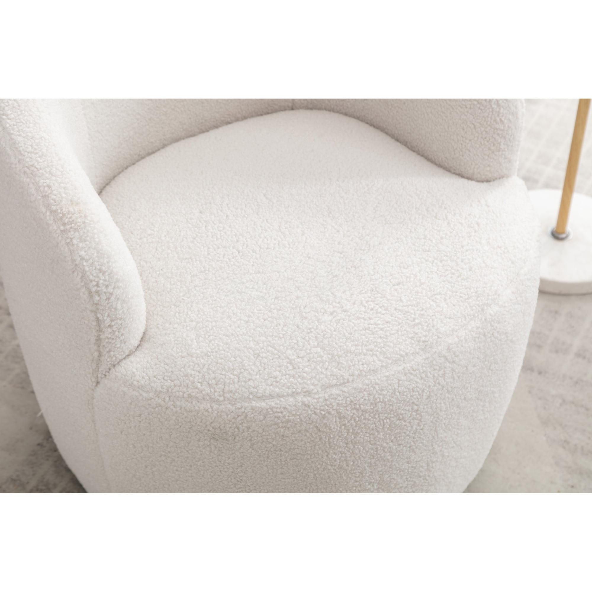 Leumius Teddy Fabric Swivel Accent Armchair Barrel Chair With Black Powder Coating Metal Ring for Bedroom Sunroom Reading Nook Ivory White