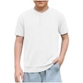 thumbnail image 2 of Ceisia Boys Waffle Knit Casual Short Sleeve Round Neck Top Solid Color Breathable Soft Summer T-Shirt White 13 Years Gifts for Father, 2 of 7