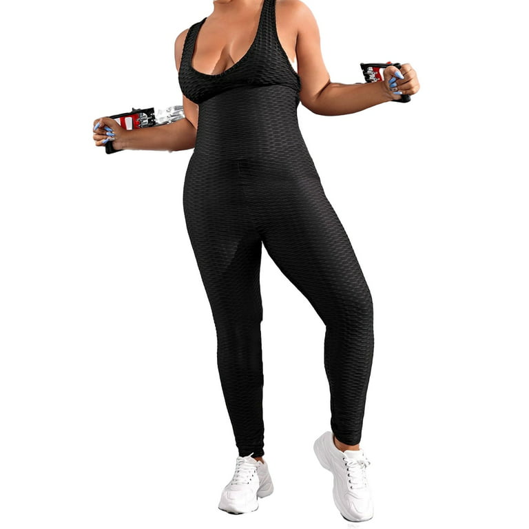 Women's Plus Size One Piece Jumpsuit for Workout Yoga Dance Strappy  Athletic Bodysuit Open Back Rompers 3XL(18)