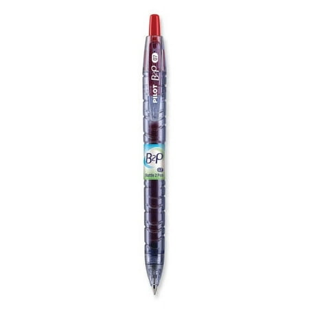 Pilot B2P Bottle-2-Pen Recycled Ballpoint Pen, Retractable, Fine 0.7 mm, Red Ink, Translucent Blue Barrel, Dozen, Each