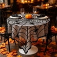 thumbnail image 6 of Halloween Table Cloth, Black Spider Web Lace Tablecloth for Round Tables, Gothic Halloween Decor for Masquerade, Scary Movie Nights, Dinner Party Table Decorations, A, 6 of 6