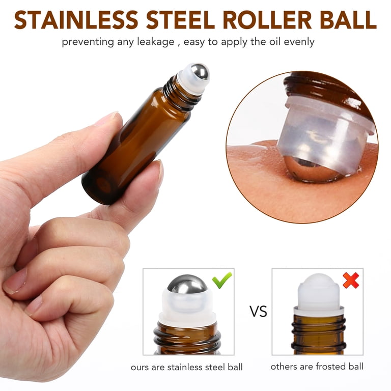 LotFancy Essential Oil Roller Bottles, 6-Pack, 10ml Amber Glass photo 4