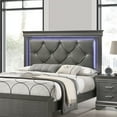 thumbnail image 5 of Bed Frame Dark Gray Leather Headboard 1pc Queen Size Bed w LED Bedroom Furniture Gray Unique Texture FB Solid wood, 5 of 8