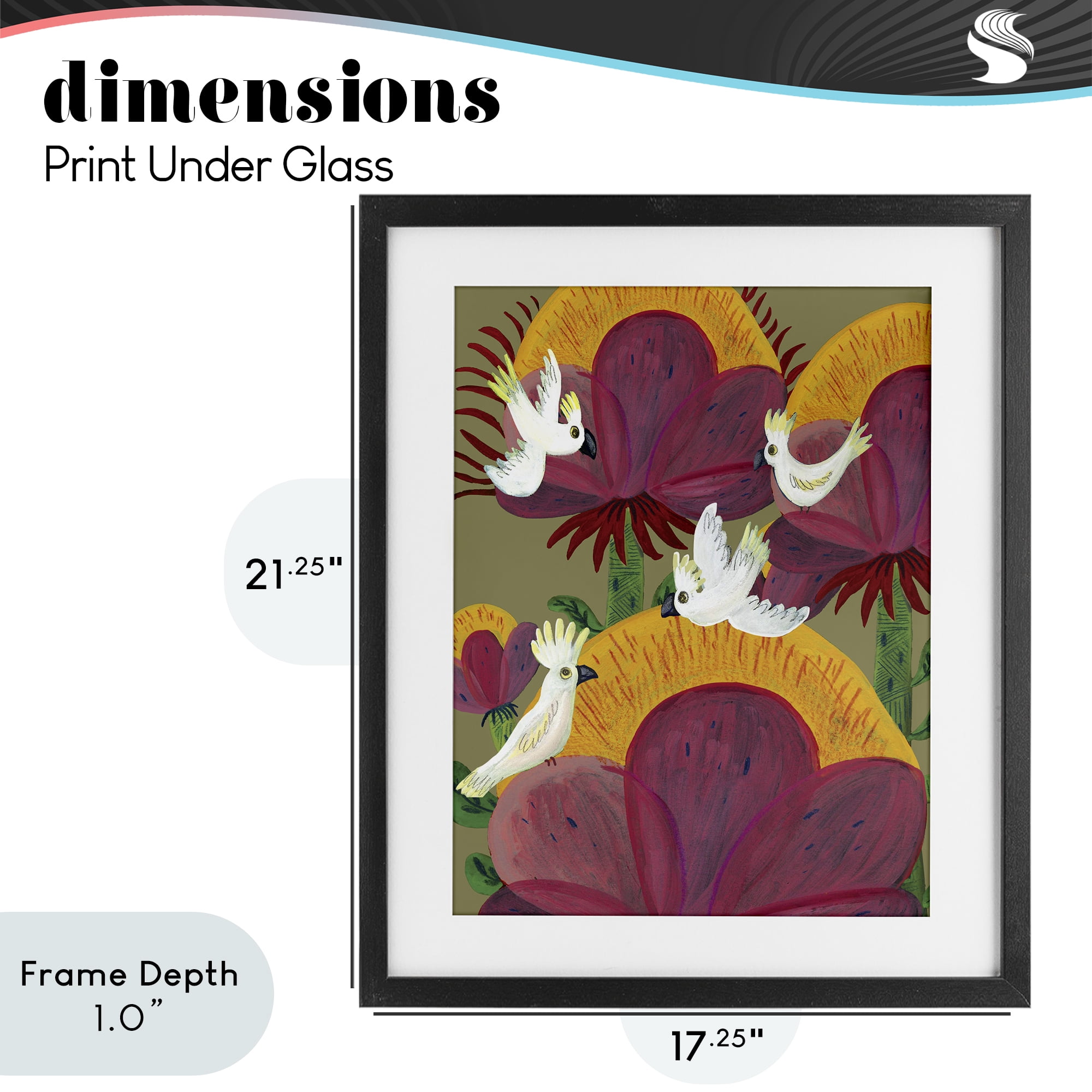 Stupell Industries Tropical Cockatoos & Plants Black Framed Print Under Glass, design by Kay Widdowson