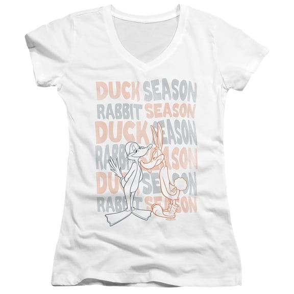 Looney Tunes Duck Season Rabbit Season Junior Women's T-Shirt V-Neck White