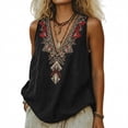 thumbnail image 4 of Women's Linen Embroidered Sleeveless V Neck Loose Tank Top Casual Blouse for Summer Layering, 4 of 8