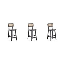 Manhattan Comfort Versailles 25.98" Wood Counter Stools in Black (Set of 3)