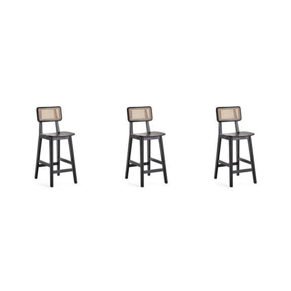 Manhattan Comfort Versailles 25.98" Wood Counter Stools in Black (Set of 3)