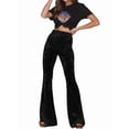 thumbnail image 2 of Women Crushed Velvet High Waisted Comfy Soft Stretch 70s Bell Bottom Flare Pant, 2 of 5