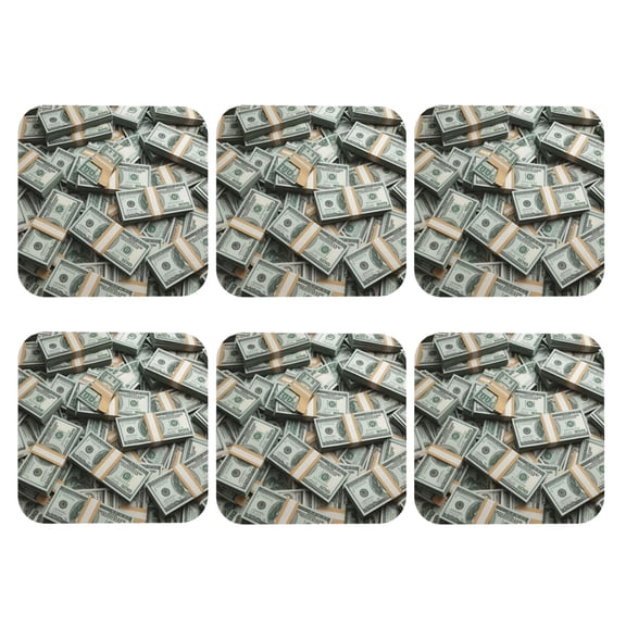 Dollars Pattern Leather Coasters for Drinks Perfect for Living Room, Kitchen, or Outdoor Use Set of 6 Square