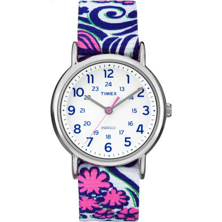 Timex Women's Weekender Watch, Blue Swirl Nylon Slip-Thru Strap