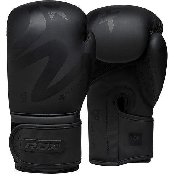 RDX F15 Boxing Muay Thai Kickboxing Training Gloves, Maya Hide Leather, Ventilated Palm - Matte Black - 12 oz