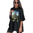 thumbnail image 3 of Plus Size Shirt for Women Black Tops for Women Short Sleeves Shirt for Women Castle T Shirt Crewneck Shirt for Women 5XL, 3 of 5
