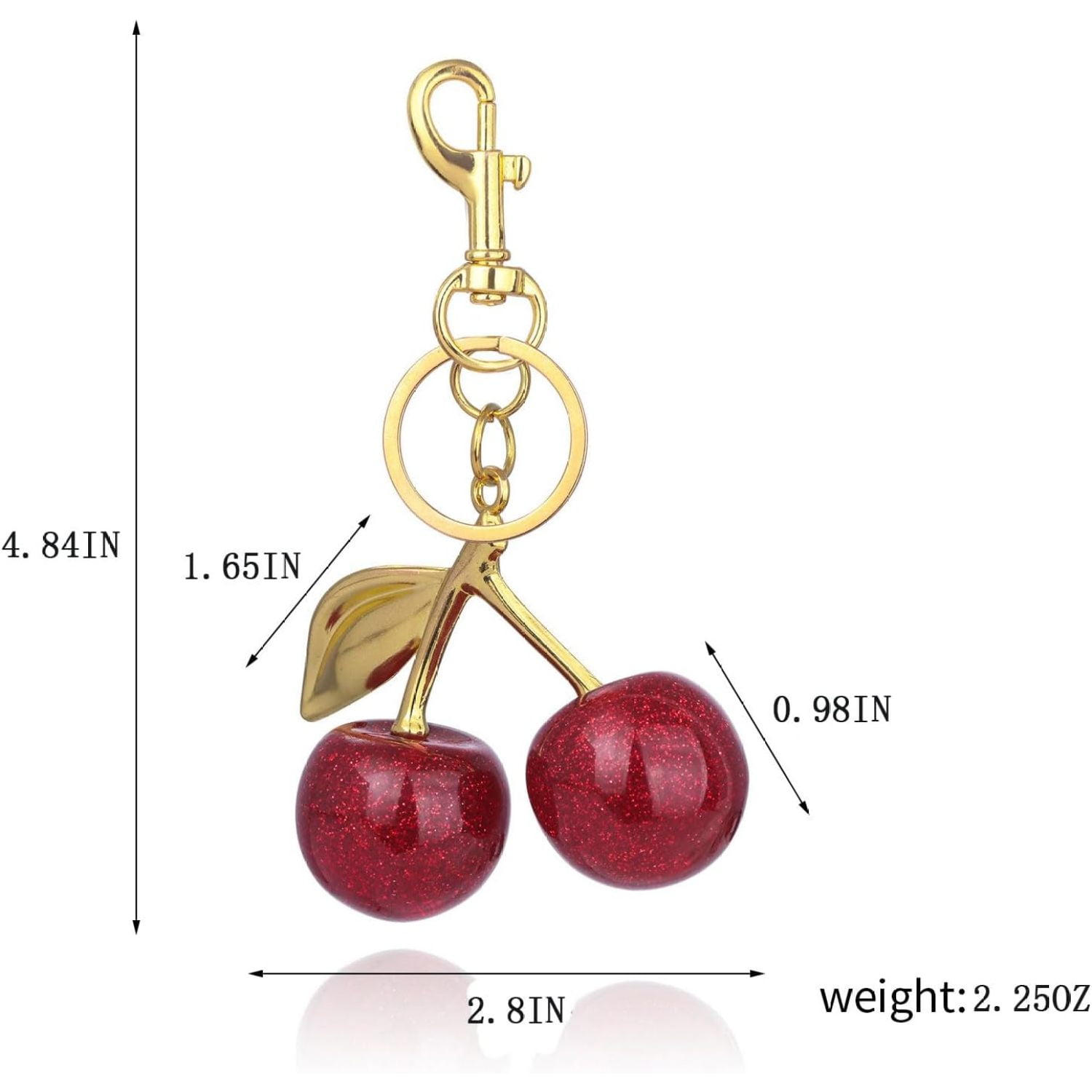 Cute Cherry Bag Charm for Purses and Bags,Fashionable Red and Gold Cherry Keyring,Keychain Decoration,5,5,Red