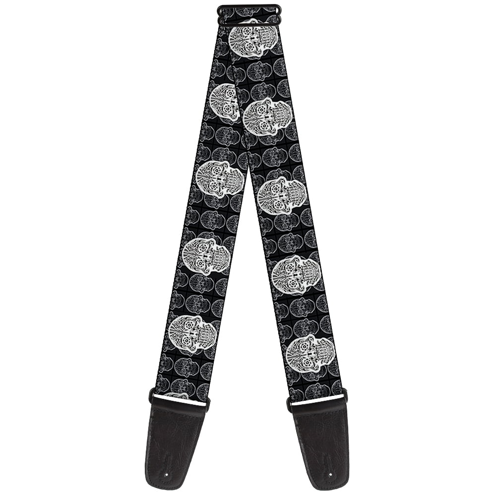 Buckle-Down Guitar Strap, Skull Candy Black Gray White, 2 Inches Wide