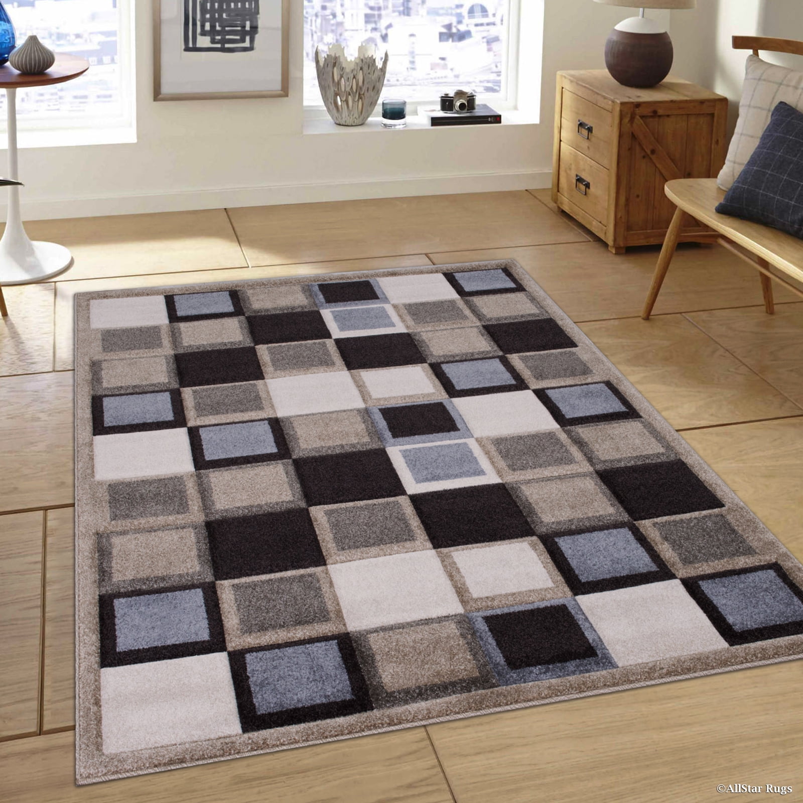 Rug cream gray modern area ft linear stripe half rugs Allstar Brown / Beige Modern Geometric Grey square design Area Rug (7