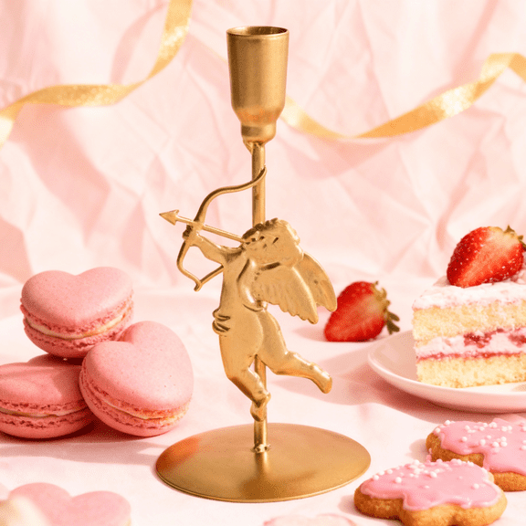 7in Cupid Angle Metal Candlestick Holders Valentine's Day Candle Decorations, Candlestick, Iron Metal Cherub Figure, for Romantic Home Decor, Candle Stick Holder Decor V