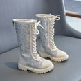 thumbnail image 3 of CAIXIA Girls Knee High Boots with Side Zipper Lace-up Sparkly Riding Shoes for Kids Party Christmas Holiday, 3 of 7