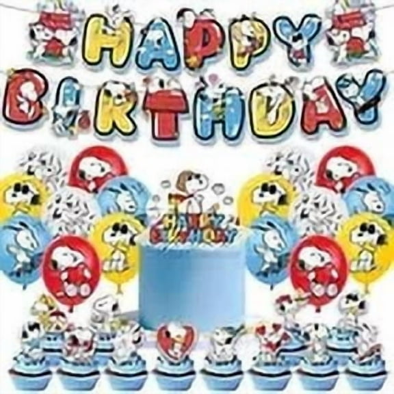 Snoopy Theme Birthday Party Supplies Set Balloon Banner Cake Toppers US Stock-Chengyu