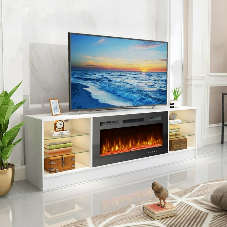 Yoleny 70 Fireplace TV Stand with 40 Electric Fireplace, Entertainment  Center with Adjustable Glass Shelves, TV Console for TVs up to 70, TV  Table for Living Room/ Bedroom/Office, White - Walmart.com