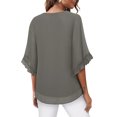 thumbnail image 3 of Chbgutlmr 3/4 Length Sleeve Womens Tops Ruffle Double Layer Casual Blouses Solid Color Crewneck Flowy Tops, 3 of 7