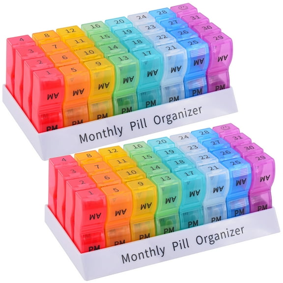 30 Day Pill Organizer 2 Times a Day Monthly Pill Case, BPA Free one Month Pill Box AM PM, Small Compartments to Hold Vitamins, Cod Liver Oil, Fish Oil, Supplements and Medication (2 Pack)