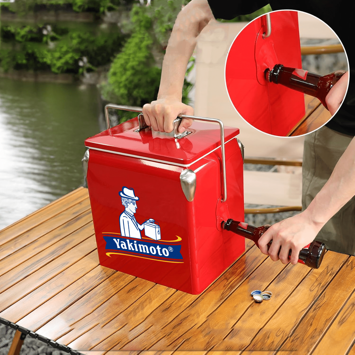 Yakimoto 14Qt Outdoor Cooler, Portable Ice Chest, Heavy-Duty Metal Cooler, Leak-Proof & Rust-Resistant, Extended Ice Retention for Wilderness Camping, Fishing, Beach Trips, Barbecues, and Picnics