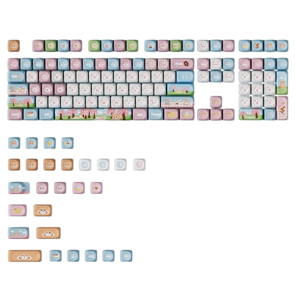 135Key Cute Panda Spring Themed Keycap OQO Profile PBT Dye Sublimation Keycap Set for Customs Mechanical Keyboards