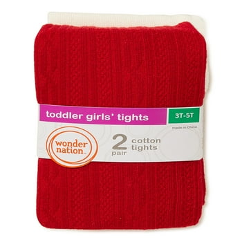 Wonder Nation Toddler Girls Cable and Flat Knit Tights, 2-Pack