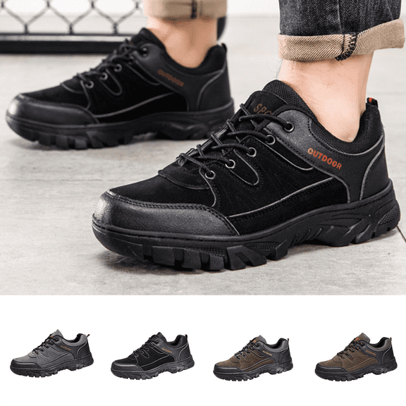 Mens Hiking Shoes Round Toe Wide Fit Sneakers Breathable Comfortable Spring Summer Outdoor Waterproof Non-slip Shoes