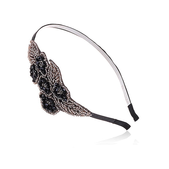 1920s Flapper Vintage Gatsby Brown Black Beaded Flower Hair Headband