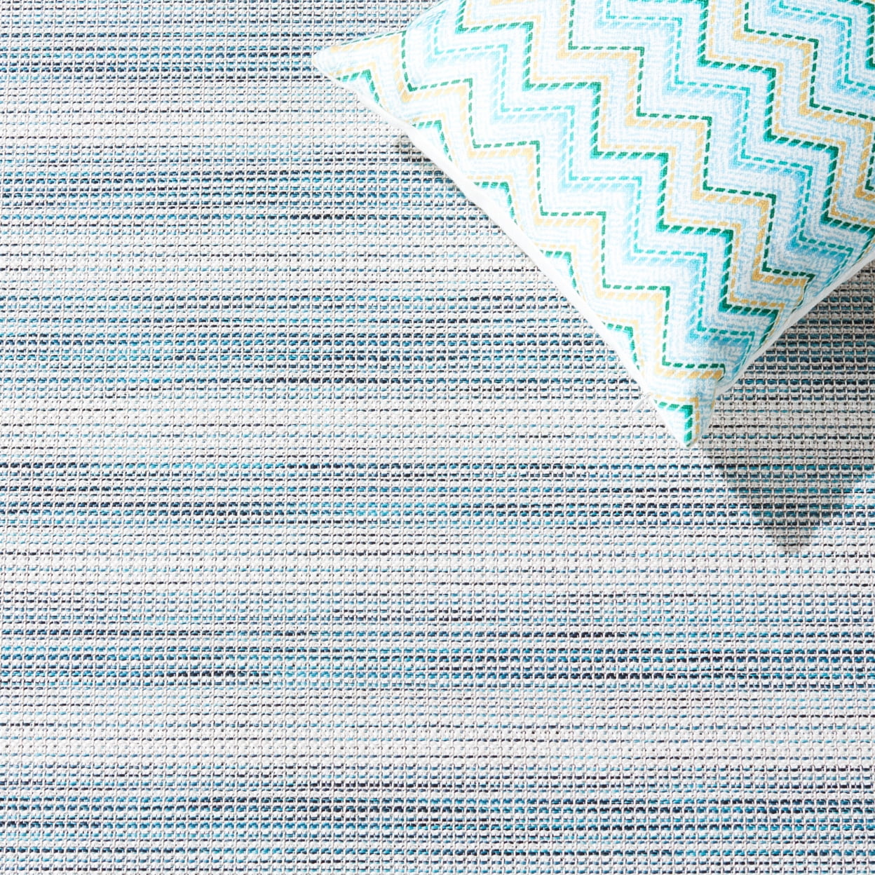 SAFAVIEH Hampton Duana Striped Indoor/Outdoor Area Rug, Aqua/Ivory, 6'5" x 6'5" Square