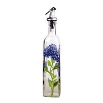 Grant Howard Hand-Painted Square Glass Cruet with Pourer – 16 oz, Blue Hydrangeas