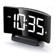thumbnail image 1 of Reloj despertador digital para dormitorio, reloj digital de diseño curvo moderno, dígitos LED blancos visibles, 5 niveles de brillo + apagado, 2 volúmenes, 3 tonos de alarma, memoria de apagado, 12/24 horas 1 pieza JM, 1 of 5