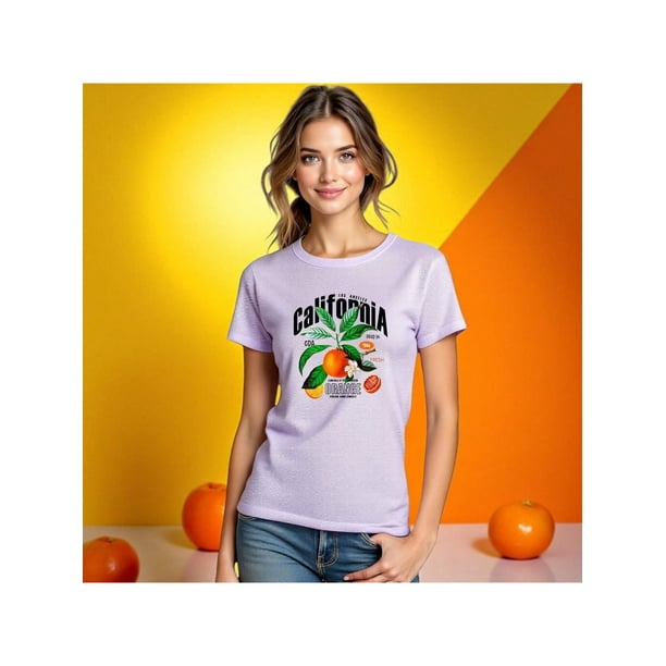 Playera Blusa De Naranjas Los Angeles California – Estilo Cítrico con Vibras del Oeste Color Lila Talla Extra Grande Marca Emil SaEs