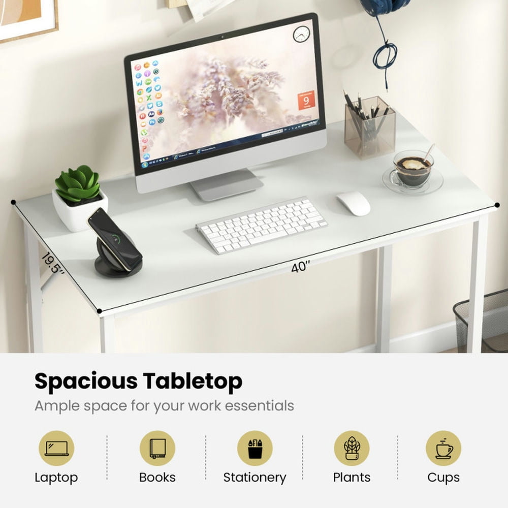 Demi Bonn 40" Small Computer Desk with Heavy-duty Metal Frame, Small Home Office Desk Study Writing Table, White
