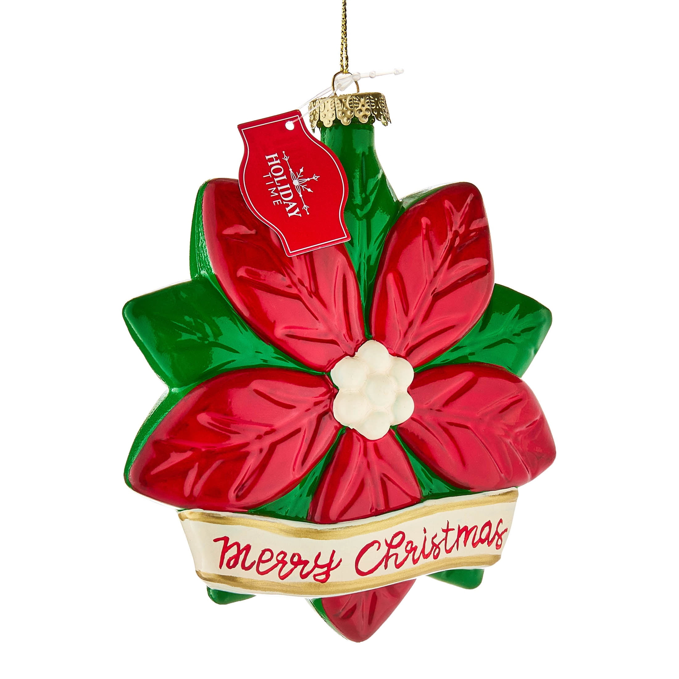 Red and Green Poinsettia Christmas Ornament, 5.5", by Holiday Time