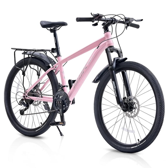 24 Inch Mountain Bike for Women, NEORIVER 21-Speed Women's Mountain Bike with Suspension Fork, Dual Disc Brakes, Rear Rack & Internal Cable