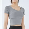 thumbnail image 2 of cfhntfmh Womens Workout Crop Tops Comfy Yoga Scoop Neck Short Sleeve Shirt Fitting Athletic Tunics with Bra Pads, 2 of 4